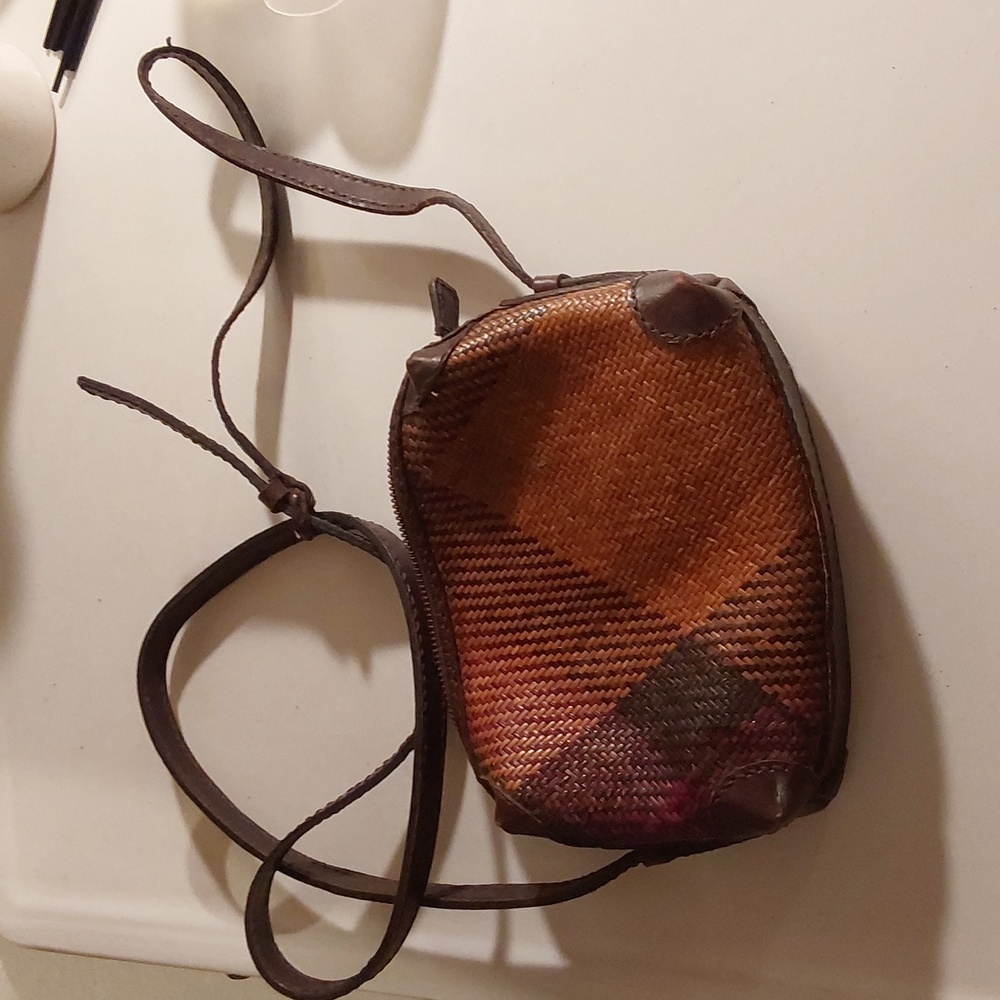 Yamin Originals Woven Straw and long leather strap Mini Bag Boho